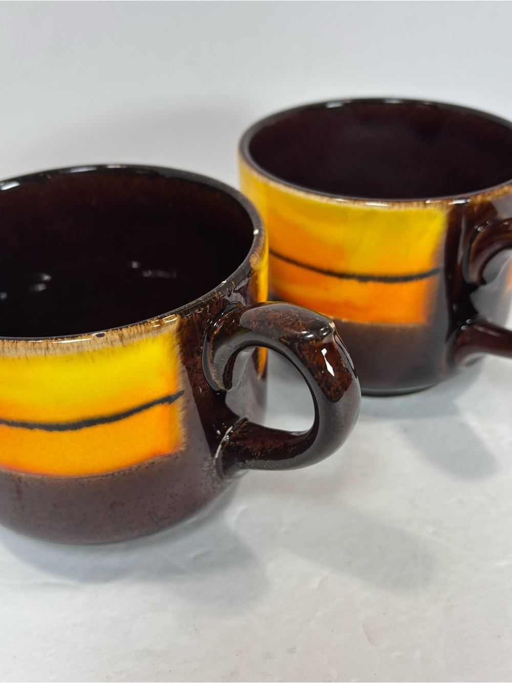 Two Vintage MCM Zell am Harmersbach Ceramic Coffee Mugs 70s Colors Boho Germany